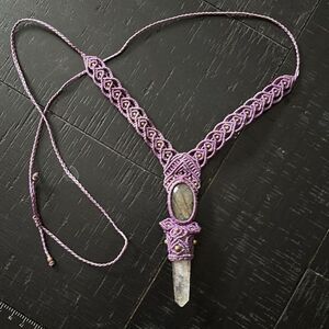 Handmade Precious Natural Stone Purple Macrame Adjustable Unique Necklace‌‌‌‌